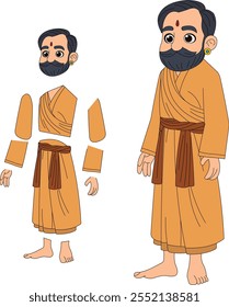 cartoon character of indian sadhu