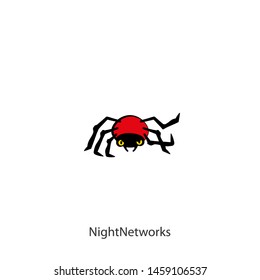 Cartoon character of insect. Cool angry spider. Concept - Web Host. Night networks - Vector.