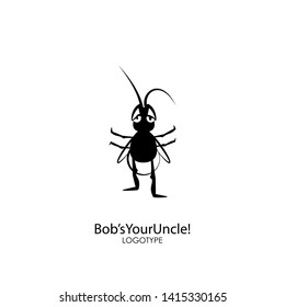 Cartoon character of insect. Funny cute little bug or cricket is standing and raised the paws to the sides. Vector. Conceptual. Voila!