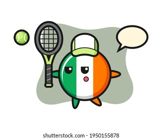 Cartoon character of ireland flag badge as a tennis player, cute style design for t shirt, sticker, logo element