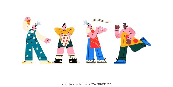 Personagem de desenho animado italiano chef pizza homem preparando pizza. Mascot meninos pizzaiolo fabricante de pizza com pizza em suas mãos no forno. Ilustração de doodle de um garçom masculino padeiro no estilo retro 90s