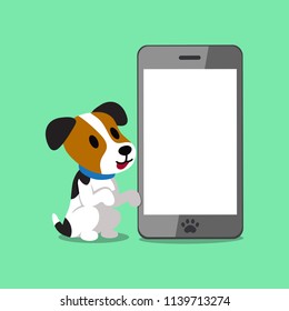 Cartoon character jack russell terrier dog and smartphone for design.