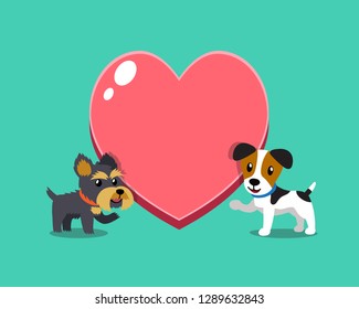 Cartoon character jack russell terrier dog and yorkshire terrier dog with big  heart for design.