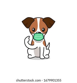 El personaje de caricatura Jack russell terrier perro con mascarilla protectora para el diseño.