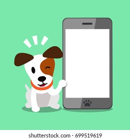 Cartoon character jack russell terrier dog and smartphone