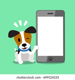 Cartoon character jack russell terrier dog and big smartphone