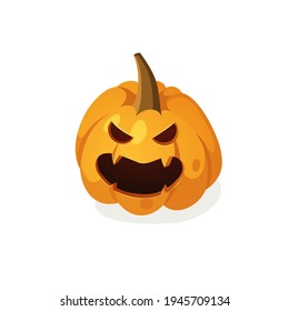 Cartoon Character Jack-o-lantern. Hand drawn stylish Halloween vegetable. Autumn Vector  drawing fresh organic food. Vegan Illustration Pumpkin Spice Season