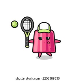 Cartoon character of jelly as a tennis player , cute design