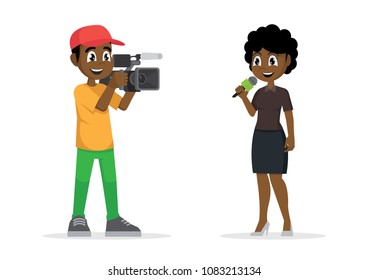 Cartoon character, Journalists. African Woman reporter. Journalists do report., vector eps10
