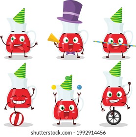 Cartoon character of jug of cranberry juice with various circus shows. Vector illustration