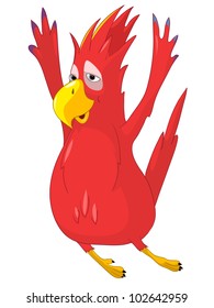 Cartoon Character Jumping Funny Parrot Isolated on White Background. Vector EPS 10.