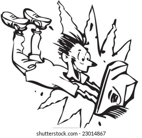 Cartoon character jumping into the screen