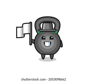 Cartoon character of kettlebell holding a flag , cute style design for t shirt, sticker, logo element