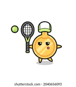 Cartoon character of key as a tennis player , cute design