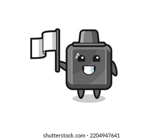 Cartoon character of keyboard button holding a flag , cute design