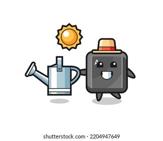Cartoon character of keyboard button holding watering can , cute design