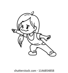 Cartoon character. Kid isolated on white background. Design element for print, t-shirt, poster, card, banner. Vector illustration, coloring page.