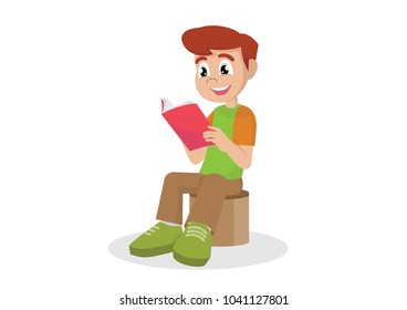 Cartoon character, kid reading open book, vector eps10