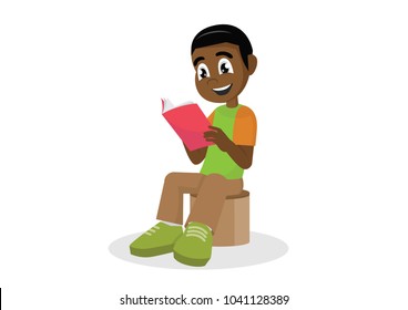 Cartoon character, kid reading open book, vector eps10