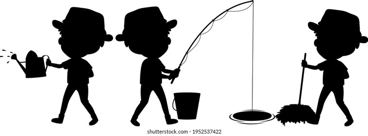 Cartoon character of kids silhouette on white background illustration