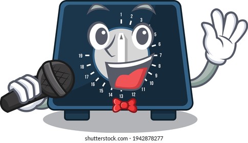 cartoon character of kitchen timer sing a song with a microphone