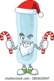 Cartoon character of klebsiella pneumoniae as a Santa having candies. Vector illustration
