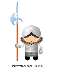 Cartoon character knight with halberd
