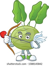 cartoon character of kohlrab Cupid having arrow and wings