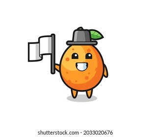 Cartoon character of kumquat holding a flag , cute style design for t shirt, sticker, logo element