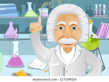 Cartoon Character   in Laboratory Background. Idea. Vector EPS 10.