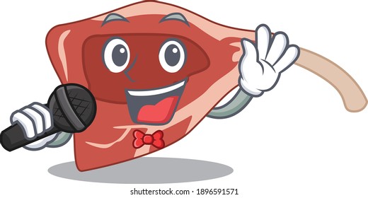 cartoon character of lamb chop sing a song with a microphone. Vector illustration