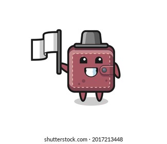 Cartoon character of leather wallet holding a flag