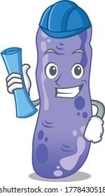 Cartoon character of legionella brainy Architect with blue prints and blue helmet