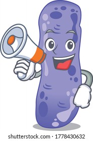 Cartoon character of legionella having a megaphone
