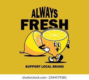 cartoon character of lemon fruit Graphic Design for T shirt Street Wear and Urban Style