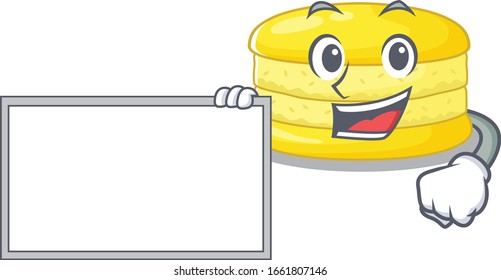 cartoon character of lemon macaron design concept bring a board