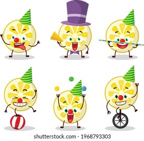 Cartoon character of lemon slice with various circus shows