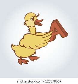 Cartoon character with the letter duckling vector illustration