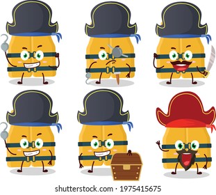 Cartoon character of life vest with various pirates emoticons
