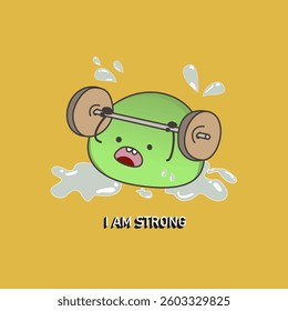 Cartoon character lifting barbell, exercise lose weight, cartoon with hand drawn style