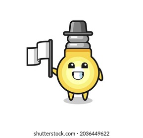 Cartoon character of light bulb holding a flag , cute style design for t shirt, sticker, logo element