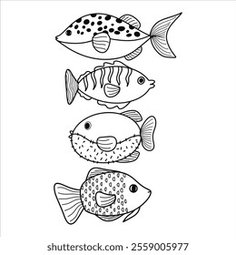 cartoon character line art fish sketch black and white