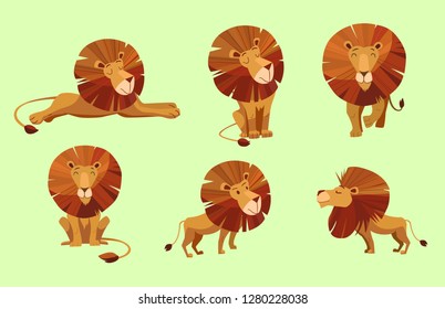 Cartoon Character Lion Set Vector Illustrations Stock Vector (Royalty ...