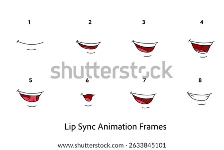 Cartoon Character Lip Sync Animation Frames, Character Three Four Lip Sync Sheet, Vector Art