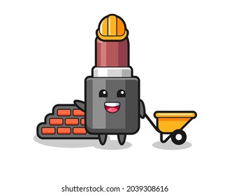 Cartoon character of lipstick as a builder , cute style design for t shirt, sticker, logo element