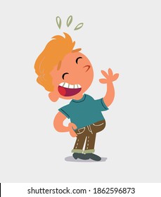 cartoon character of  little boy in jeans laughing happily