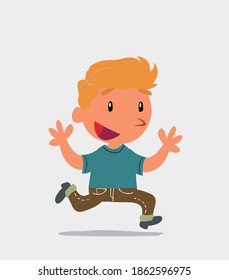 cartoon character of  little boy in jeans running happily