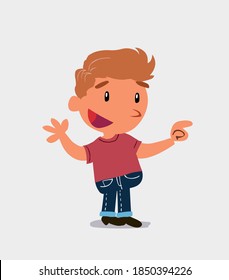 cartoon character of  little boy on jeans smiling while pointing