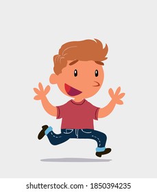 cartoon character of  little boy on jeans running happily