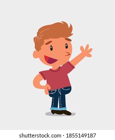 cartoon character of  little boy on jeans explaining something while pointing